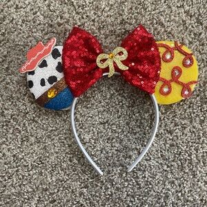 Sequined Red Bow Mouse Ears Headband with Colorful Accent Ears